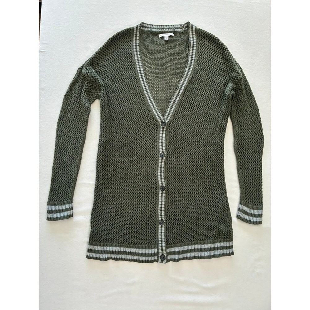 M American Eagle Open Knit Varsity Cardigan Sweater Preppy Collegiate Goblincore